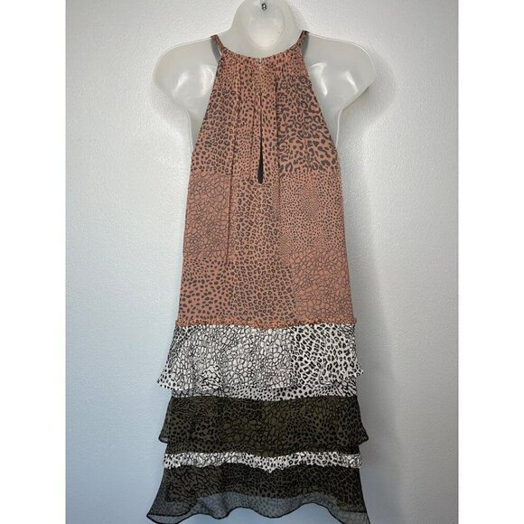 Ramy Brook Leomi Silk SZ L Animal Print Tiered Ruffle Lined Sleeveless Dress NEW - Picture 3 of 16